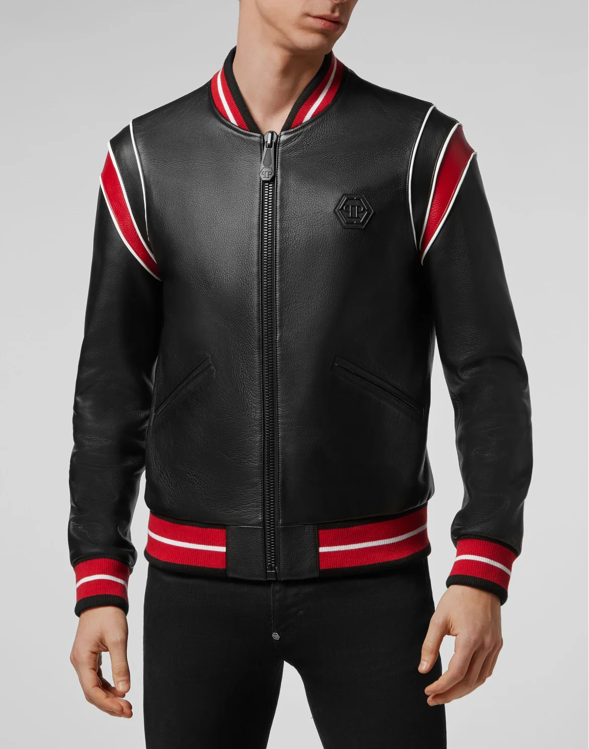 Leather Bomber crystal Teddy Bear, цвет: Черный