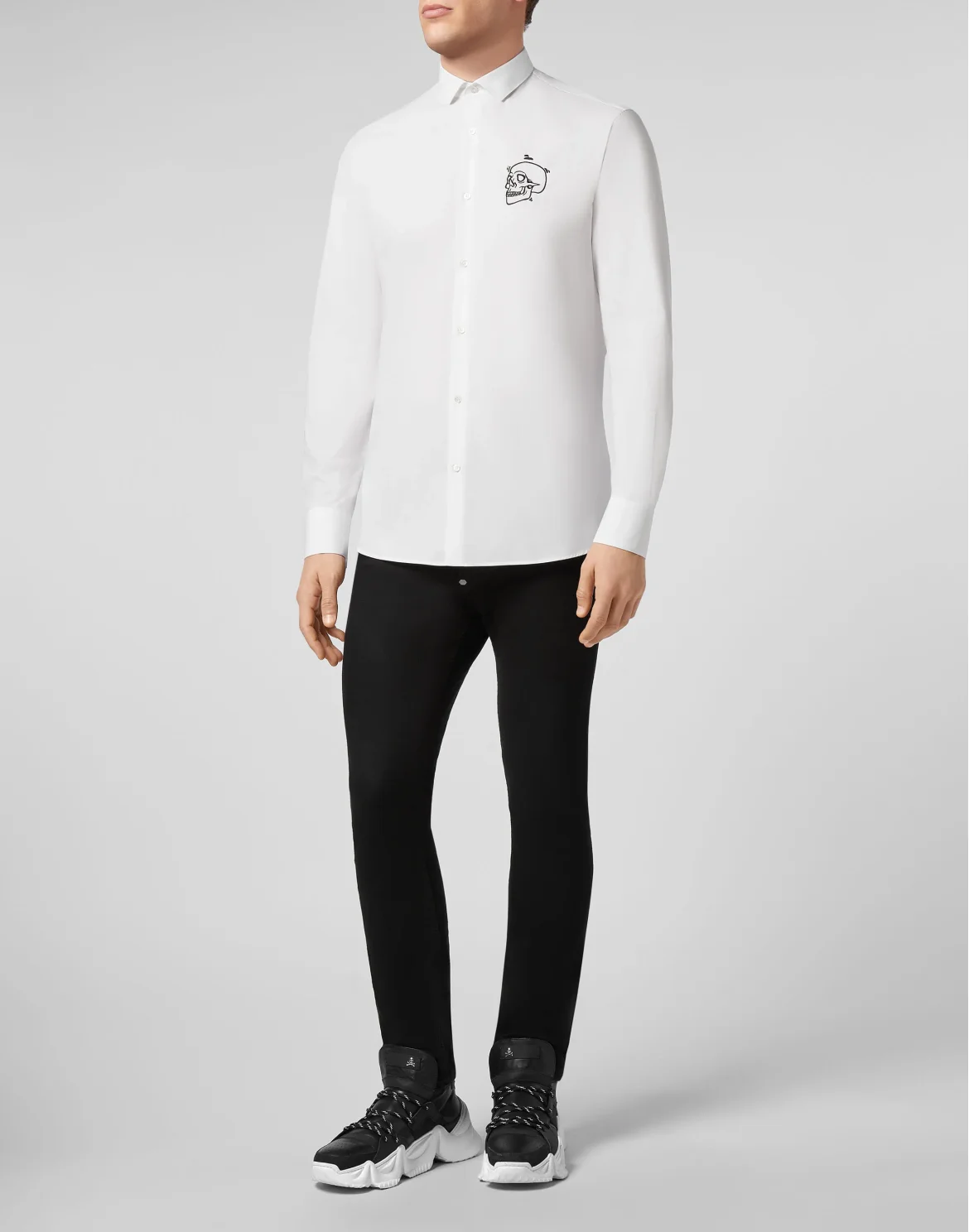 Shirt Diamond Cut LS  Outline Skull, цвет: Белый