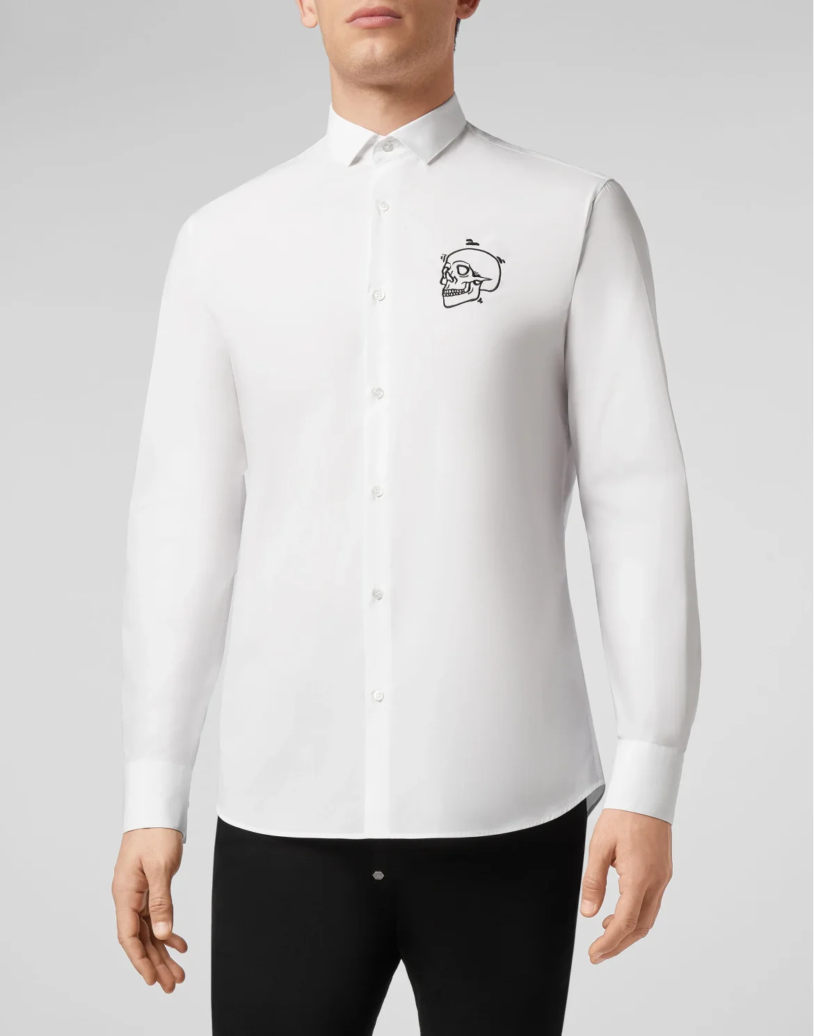 Shirt Diamond Cut LS  Outline Skull, цвет: Белый
