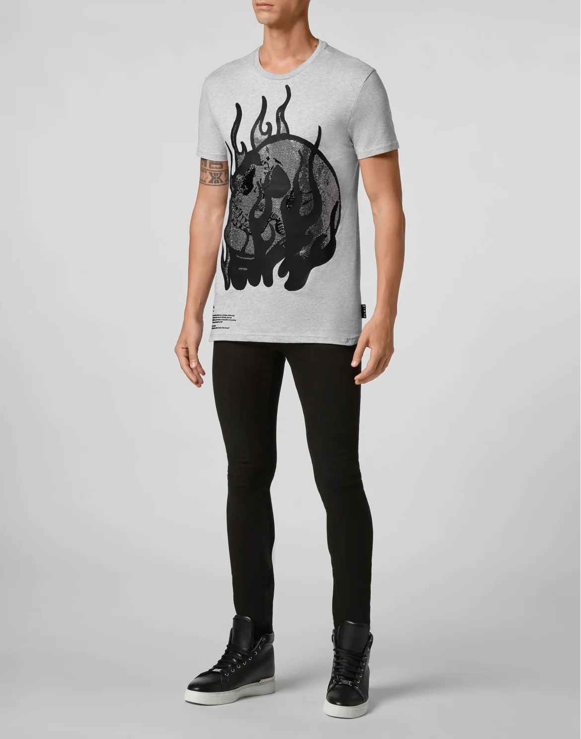 T-shirt Round Neck SS Skull on fire, цвет: Серый