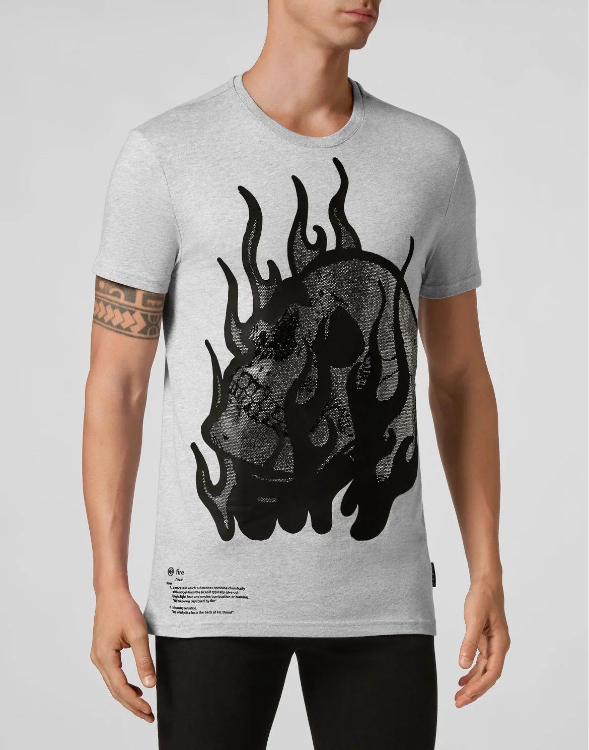 T-shirt Round Neck SS Skull on fire, цвет: Серый