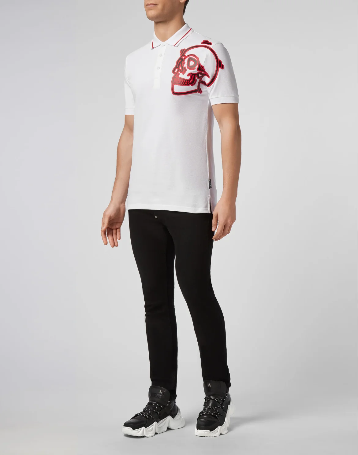 Slim Fit Polo shirt SS Outline Skull, цвет: Белый