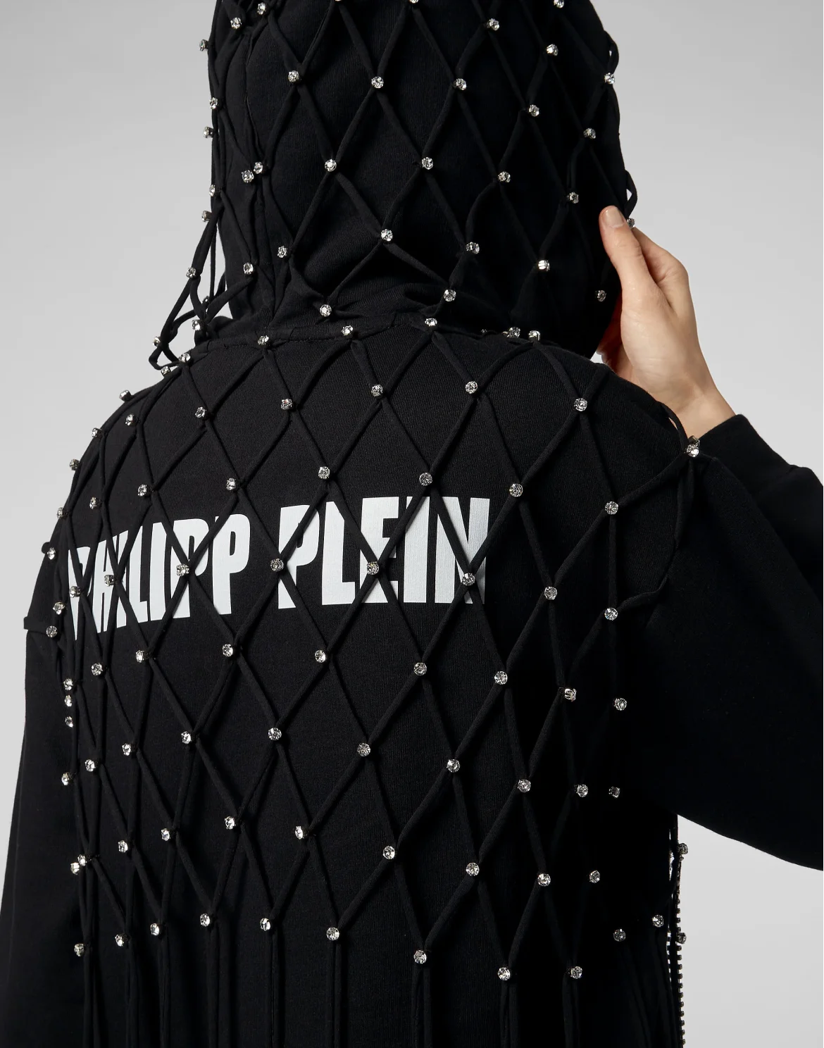 Hoodie Sweatjacket Net Crystal Touch Fringe, цвет: Черный
