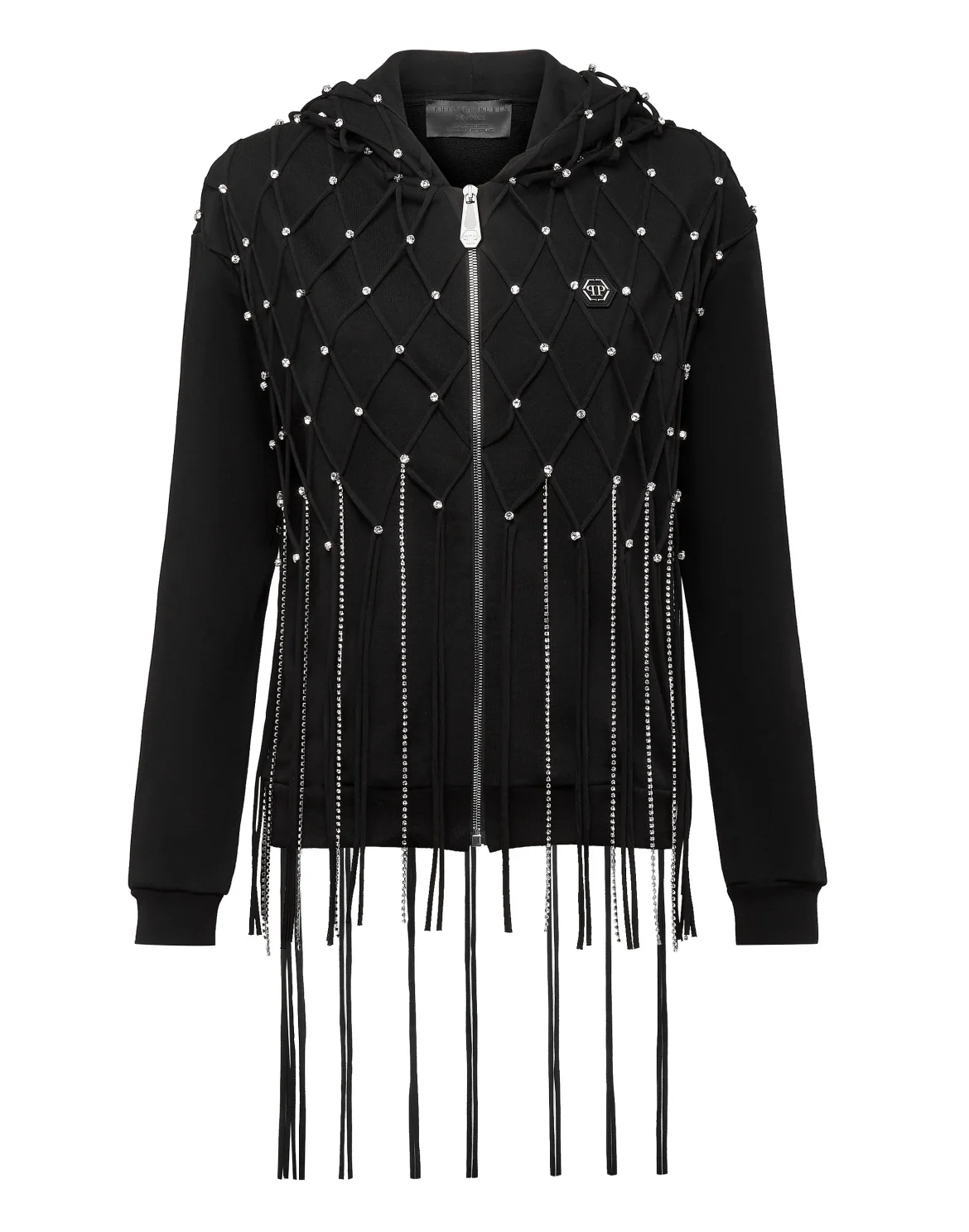 Hoodie Sweatjacket Net Crystal Touch Fringe, цвет: Черный