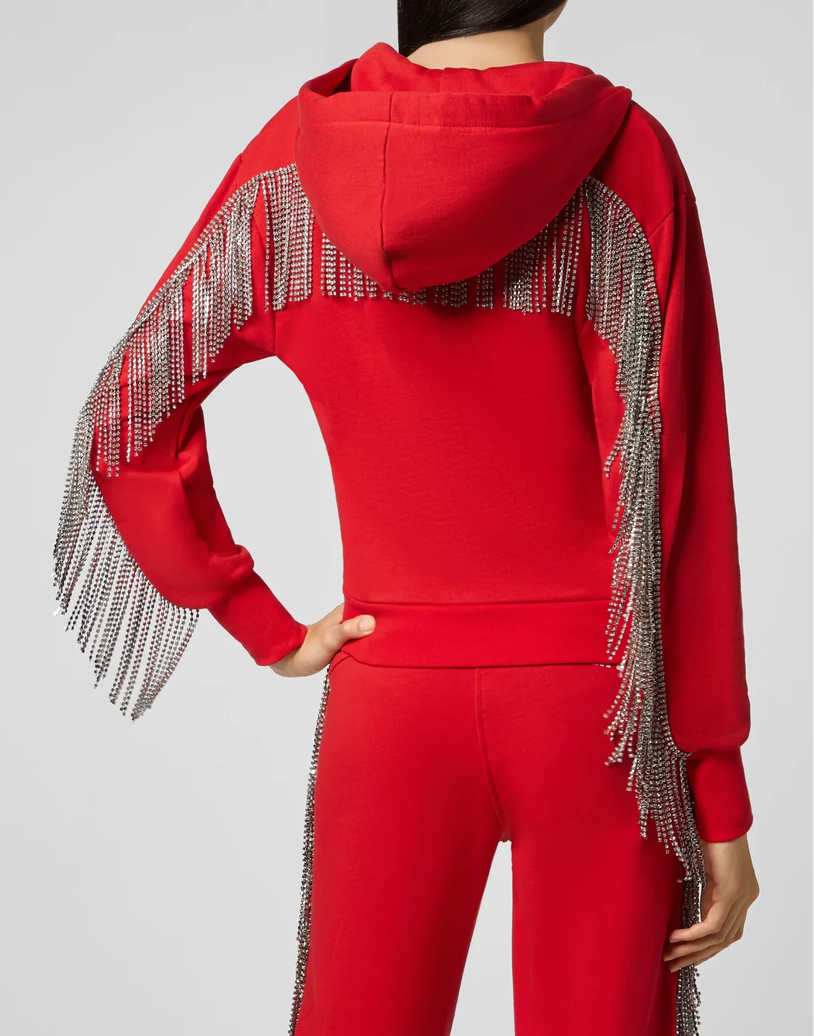 Hoodie Sweatjacket Crystal Fringe, цвет: Красный