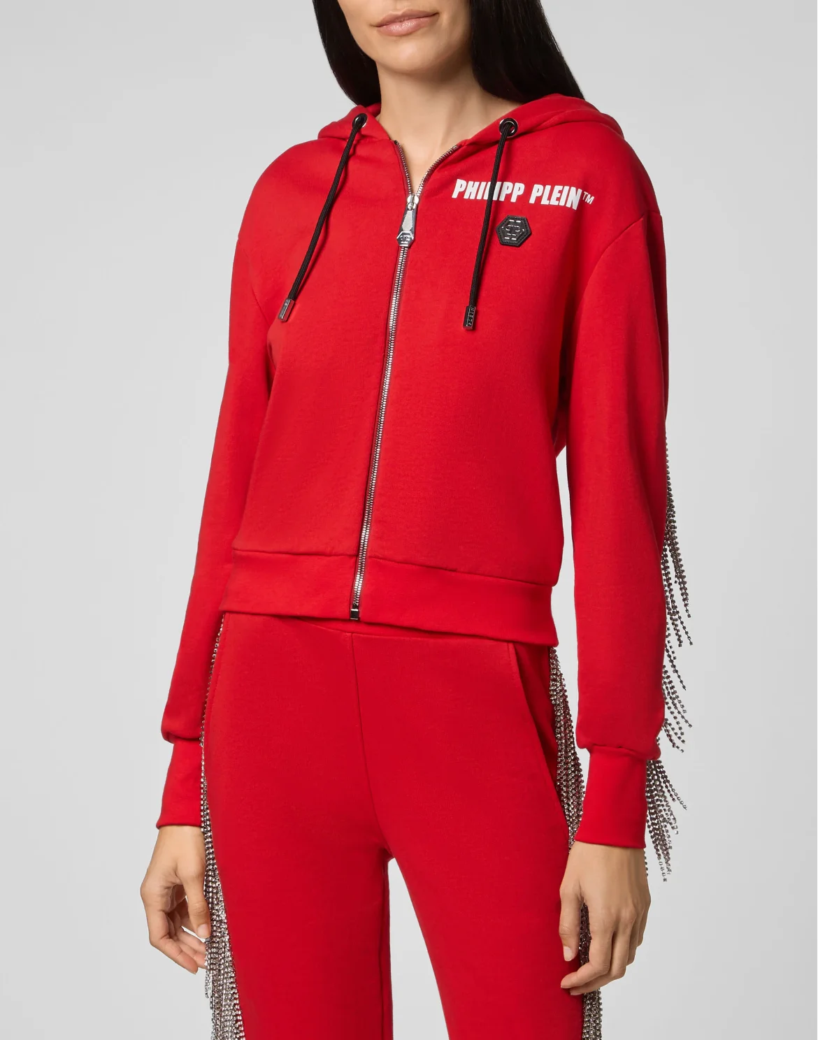 Hoodie Sweatjacket Crystal Fringe, цвет: Красный