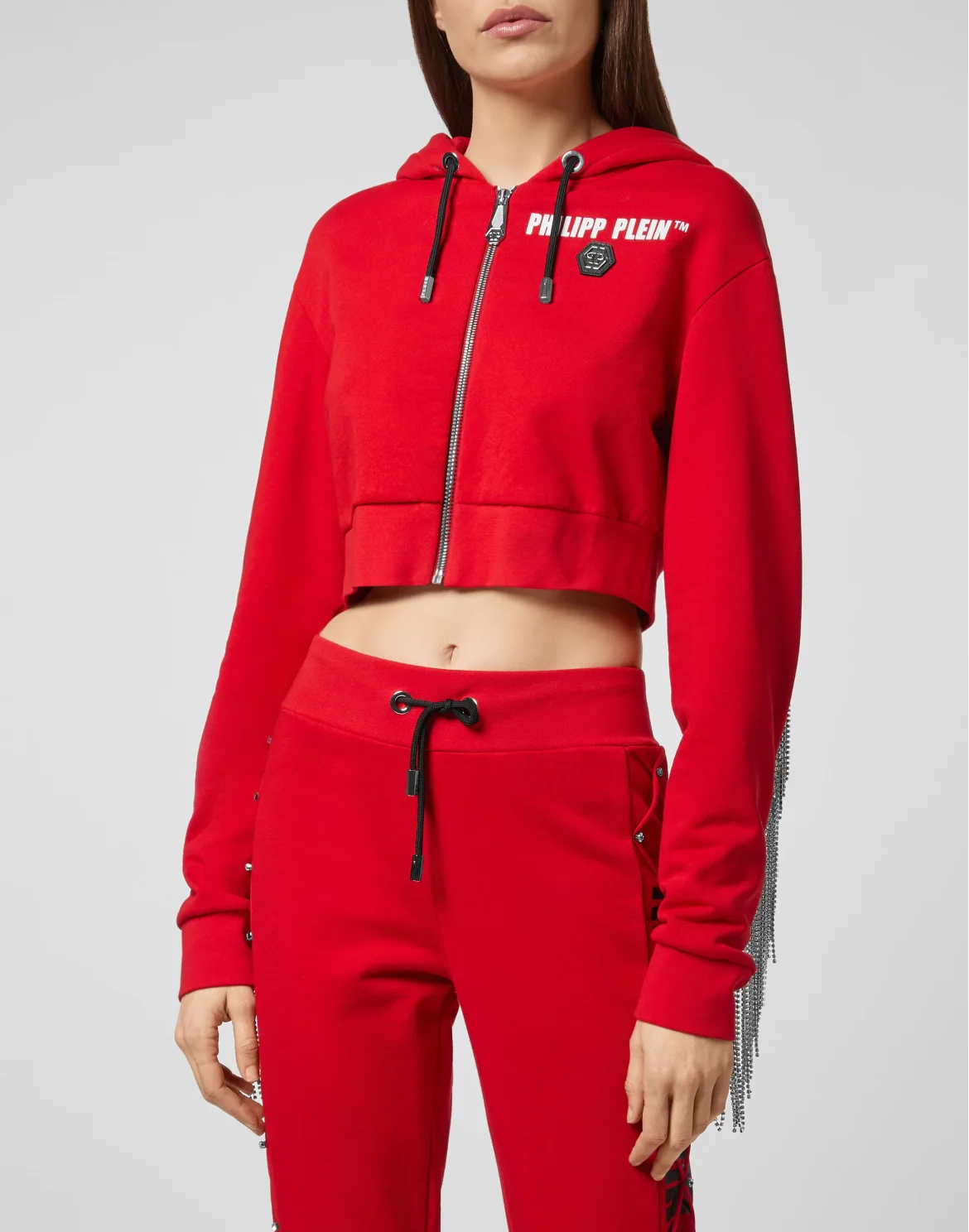 Hoodie Sweatjacket Crystal Fringe, цвет: Красный