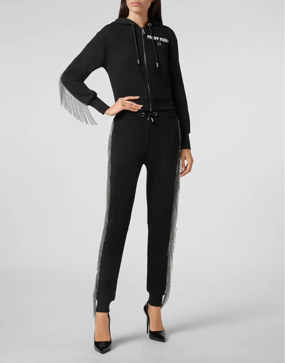 Hoodie Sweatjacket Silver Fringe, цвет: Черный