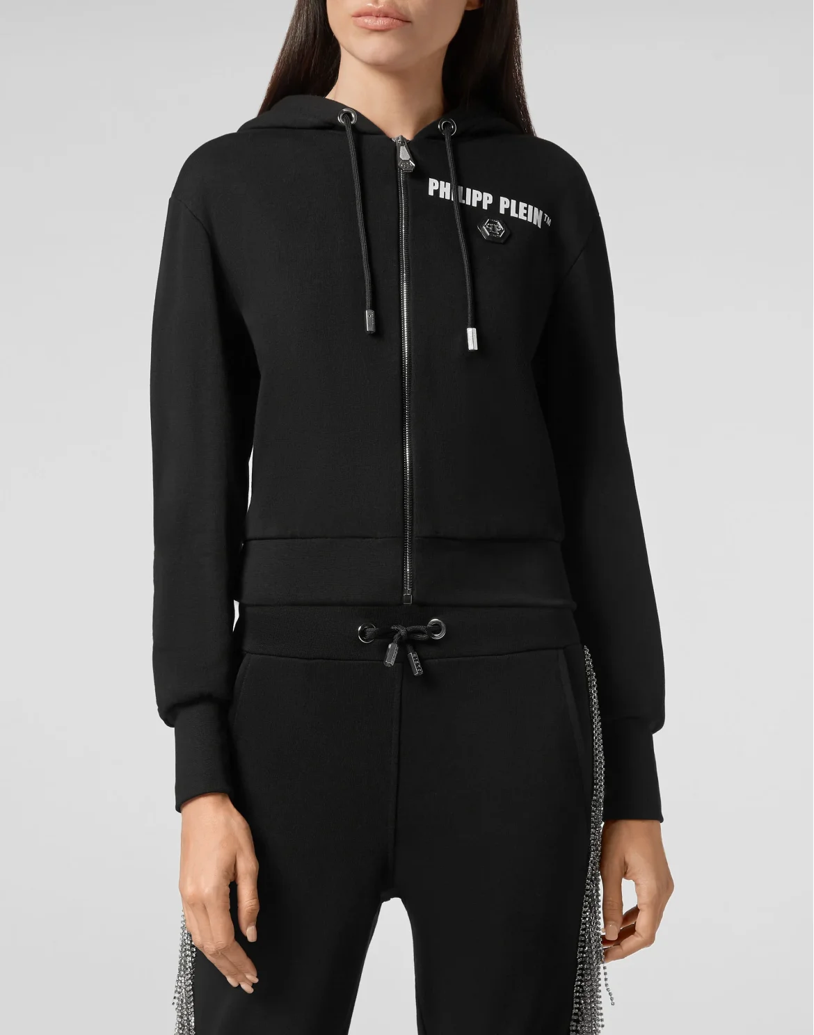Hoodie Sweatjacket Silver Fringe, цвет: Черный
