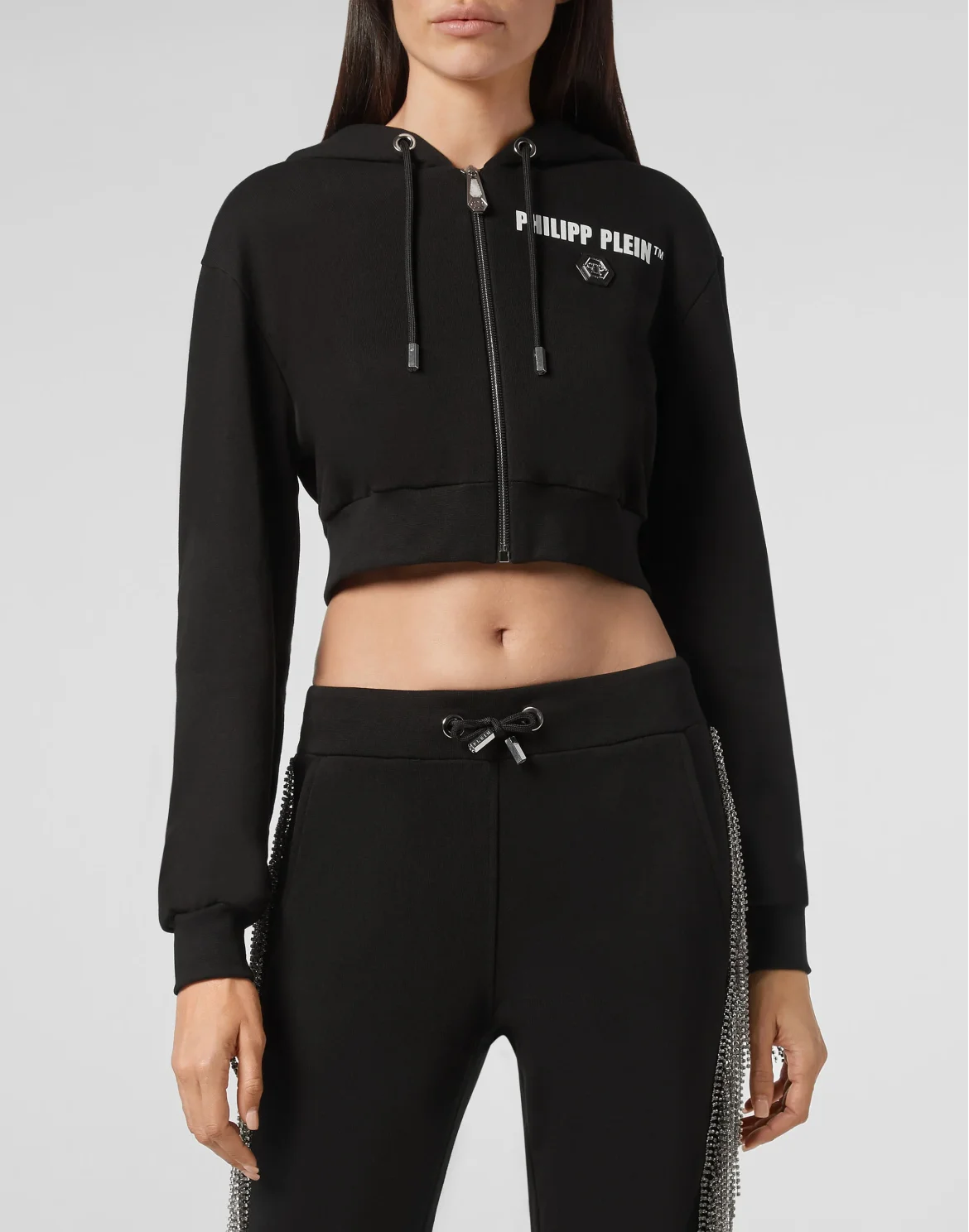 Hoodie Sweatjacket Silver Fringe, цвет: Черный