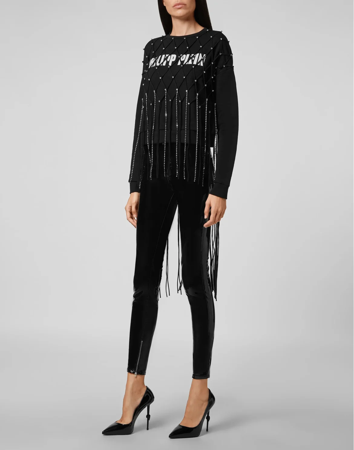Sweatshirt LS Net Crystal Touch Fringe, цвет: Черный