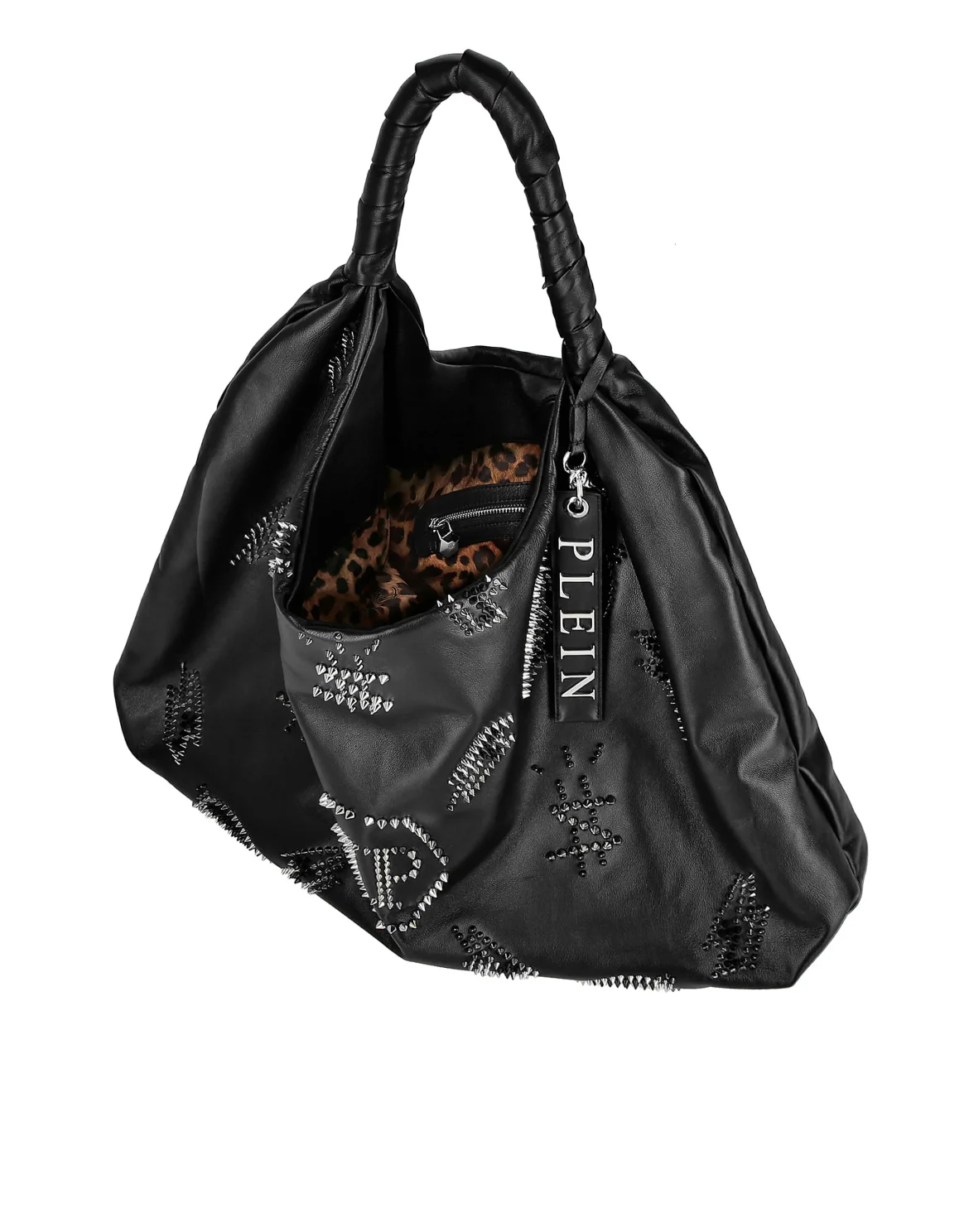 Leather Hobo Bag studs Monogram, цвет: Черный