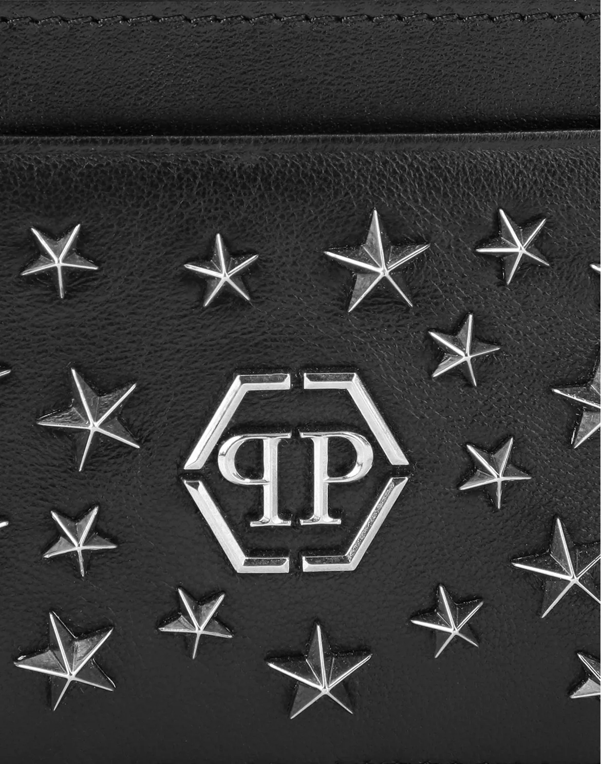 Leather Credit Cards Holder studs Stars, цвет: Черный
