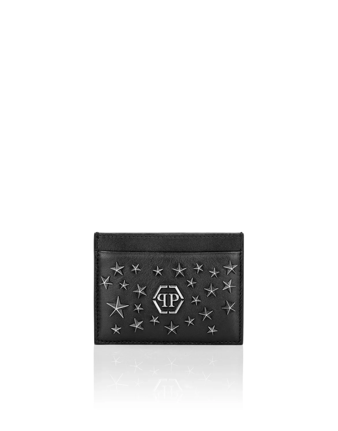 Leather Credit Cards Holder studs Stars, цвет: Черный