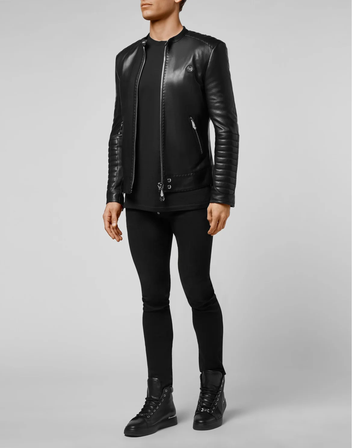 Lambskin handstitched Moto Jacket Iconic Plein, цвет: Черный