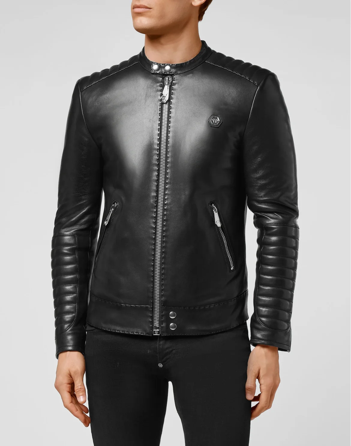 Lambskin handstitched Moto Jacket Iconic Plein, цвет: Черный
