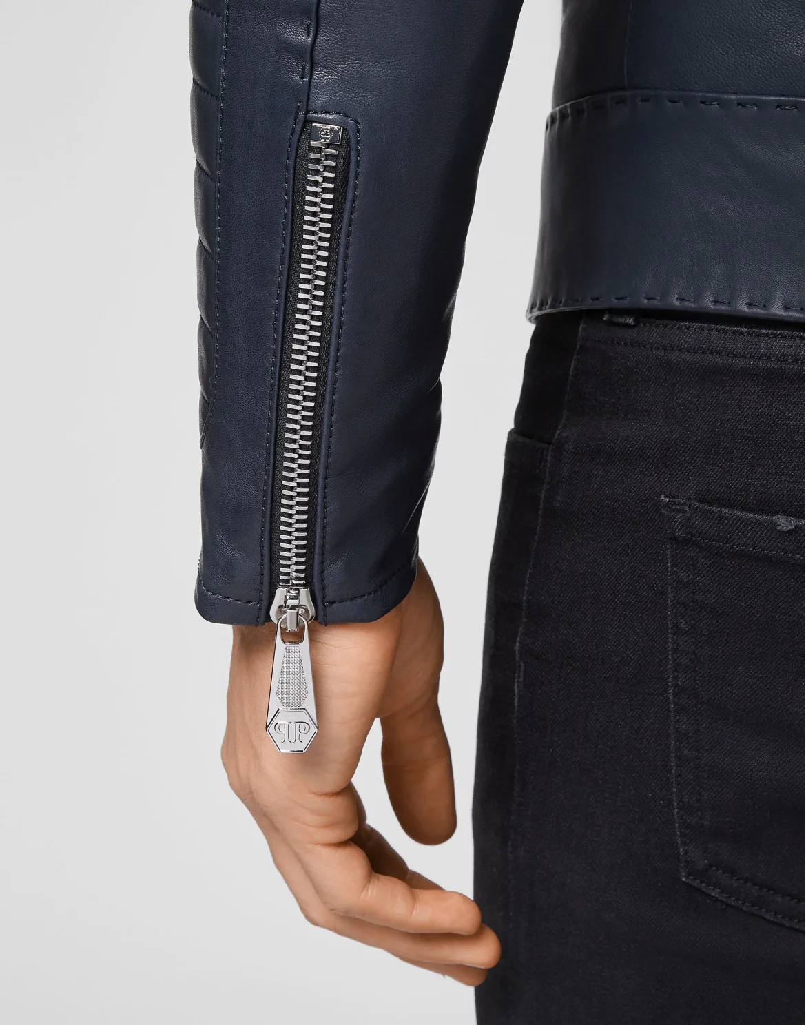 Lambskin handstitched Moto Jacket Iconic Plein, цвет: Синий