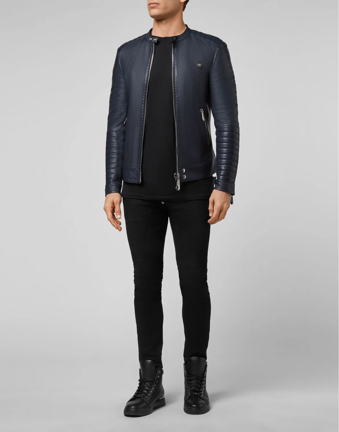 Lambskin handstitched Moto Jacket Iconic Plein, цвет: Синий