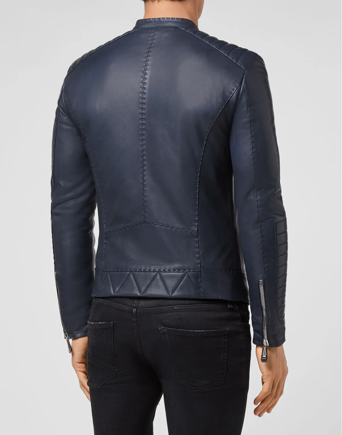 Lambskin handstitched Moto Jacket Iconic Plein, цвет: Синий