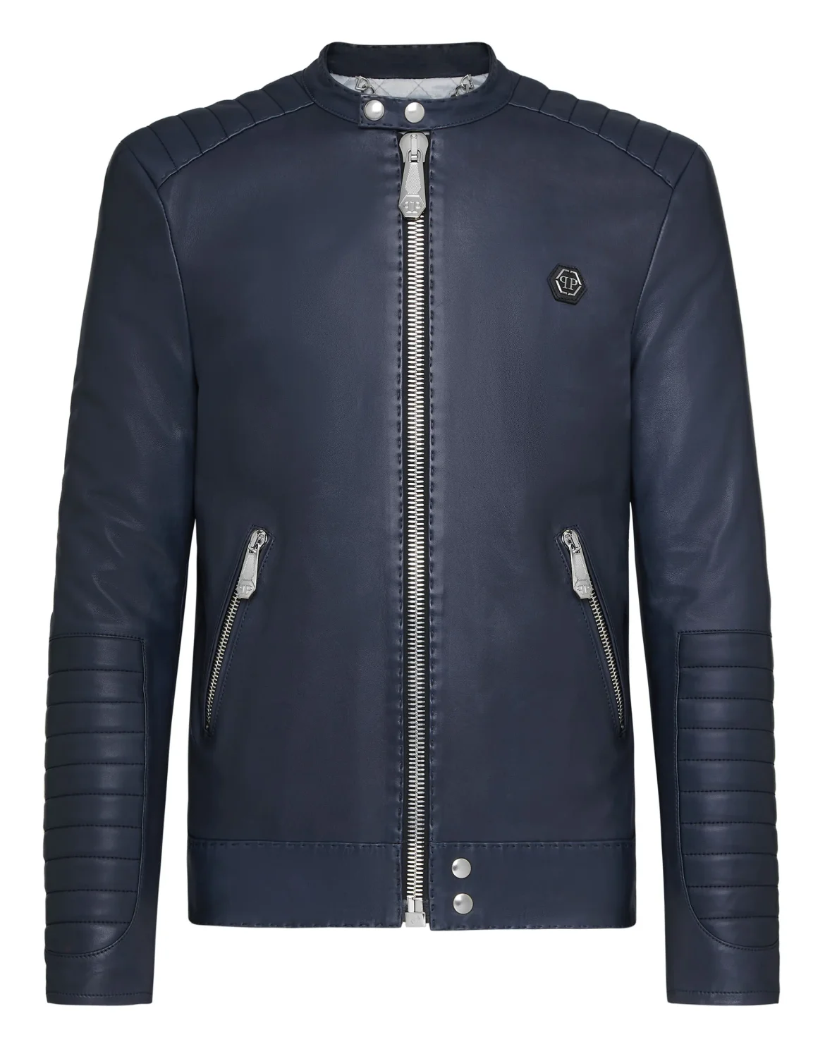 Lambskin handstitched Moto Jacket Iconic Plein, цвет: Синий