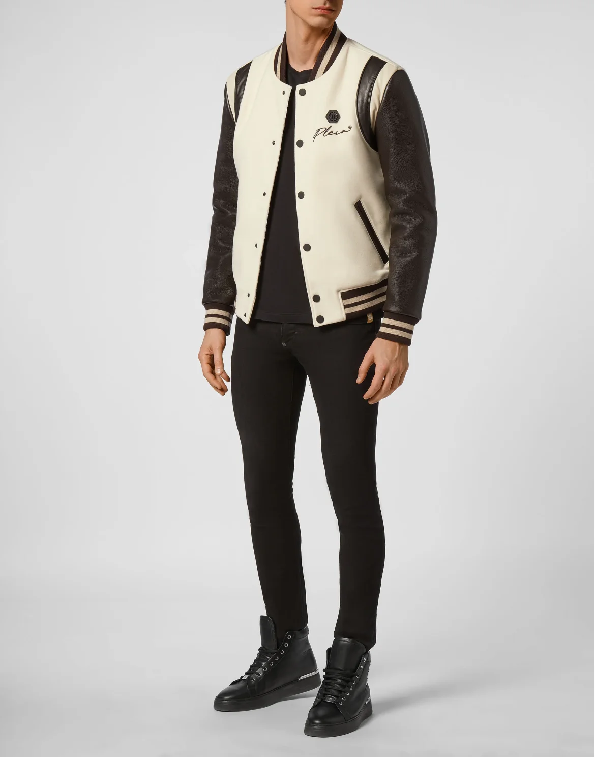 Slim Cut Wool And Leather Bomber Embroidery, цвет: Бежевый