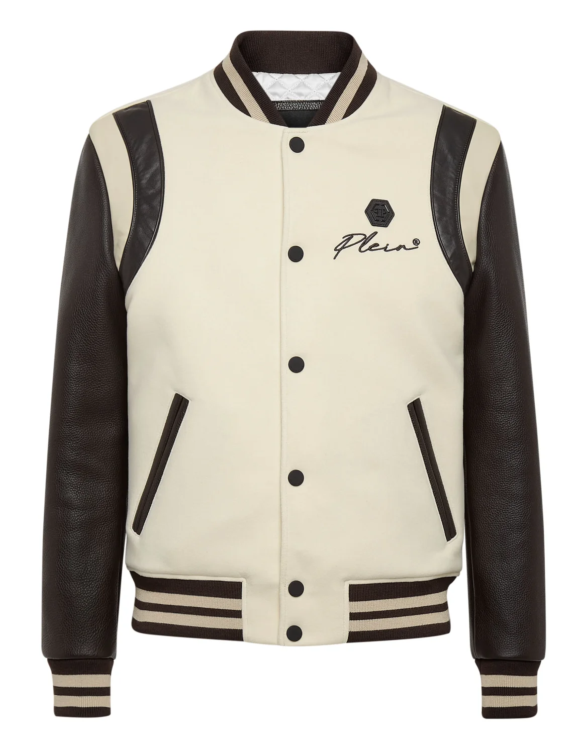 Slim Cut Wool And Leather Bomber Embroidery, цвет: Бежевый