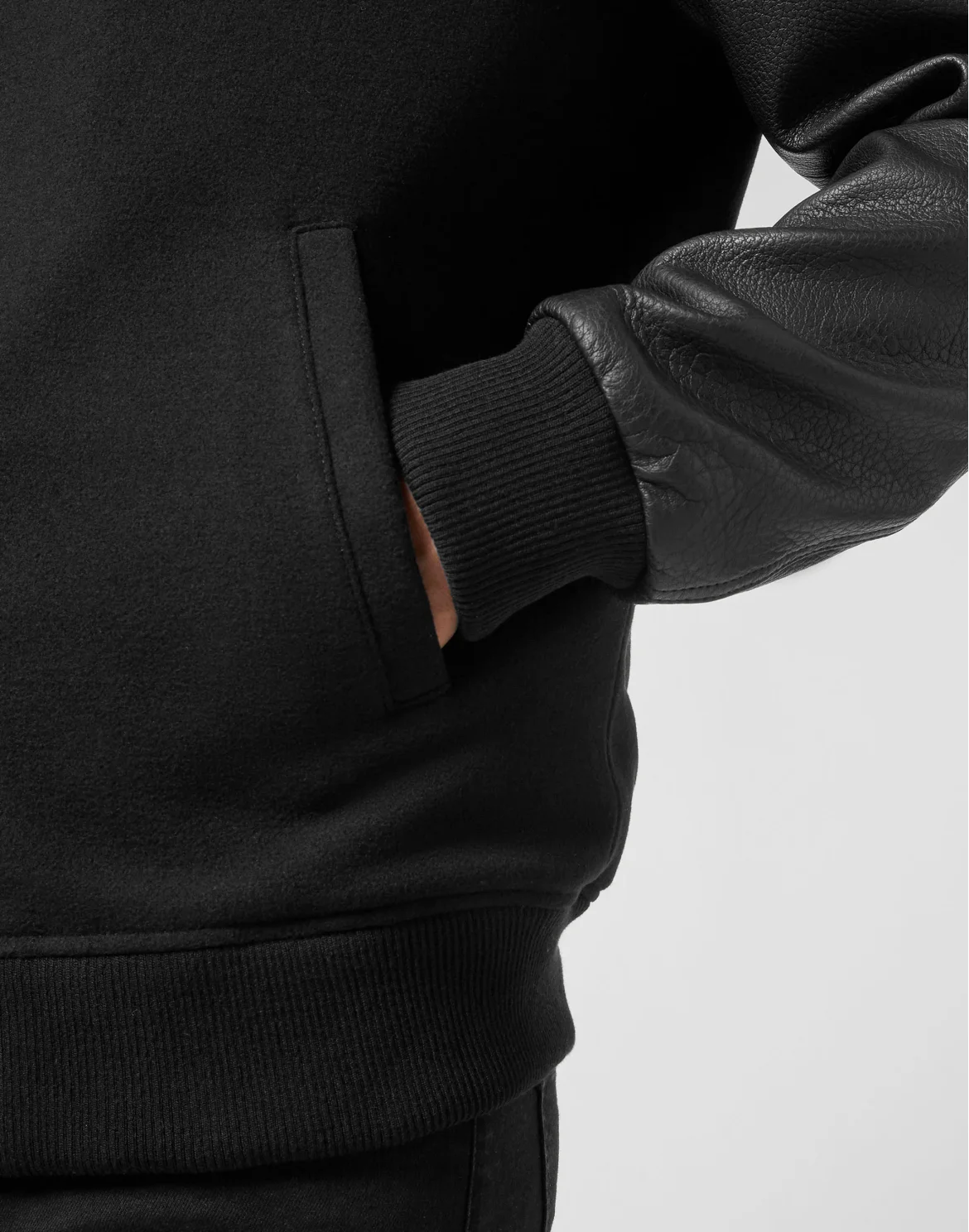 Bomber Jacket Leather Sleeves, цвет: Черный