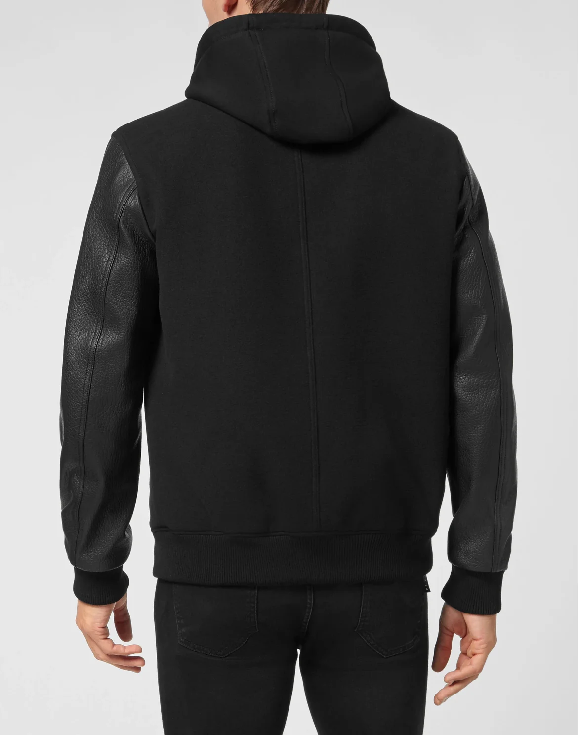 Bomber Jacket Leather Sleeves, цвет: Черный
