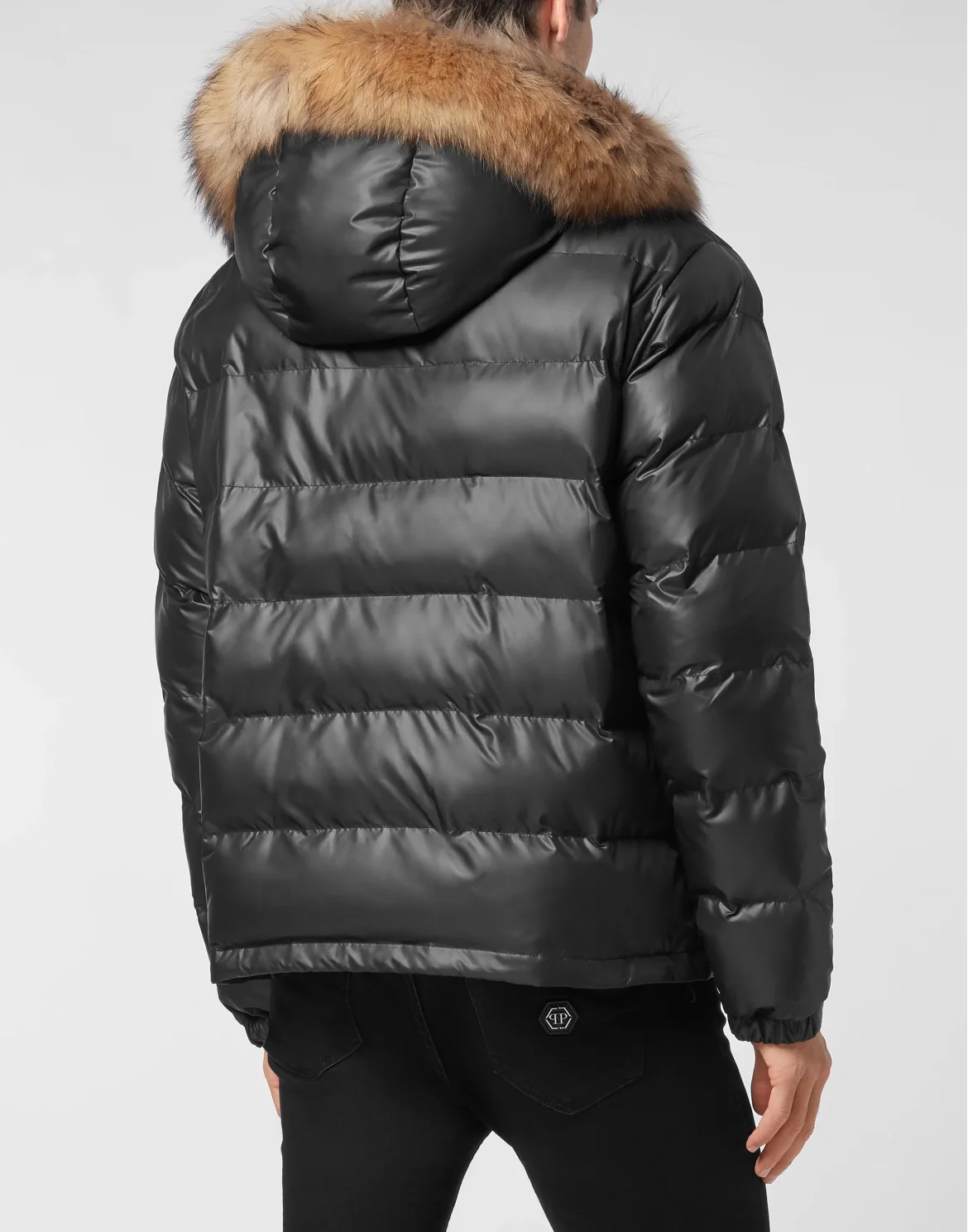 Nylon Padded Jacket With Fur, цвет: Черный
