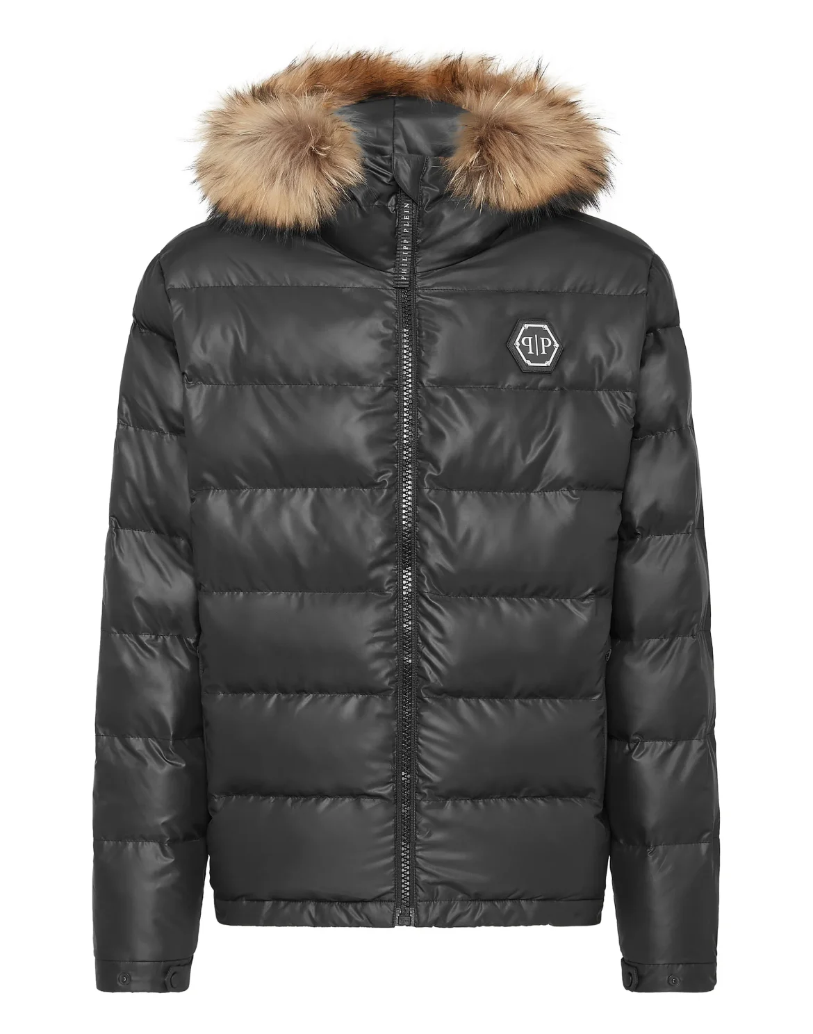 Nylon Padded Jacket With Fur, цвет: Черный