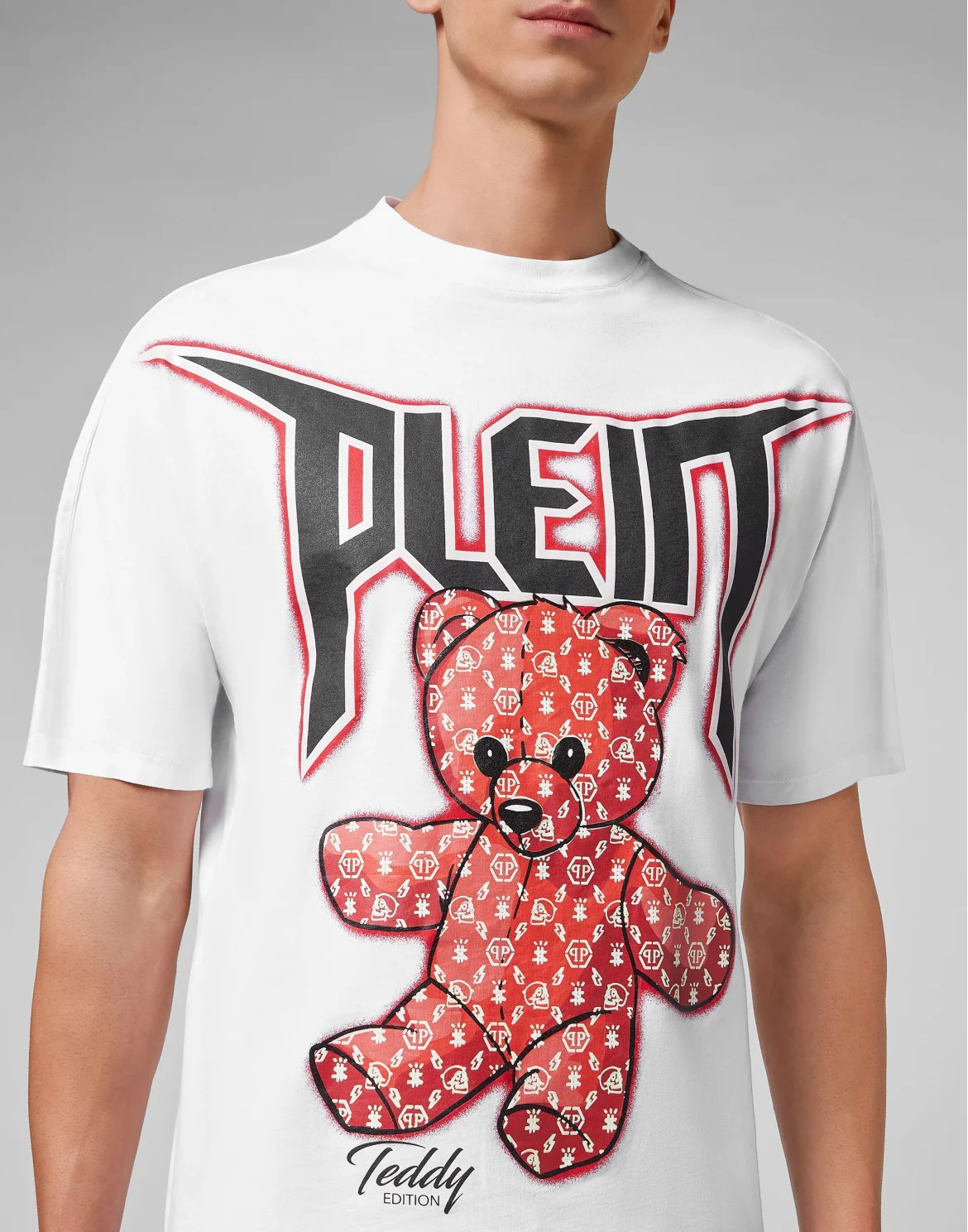 T-shirt Round Neck SS Spray Effect Print Teddy Bear, цвет: Белый