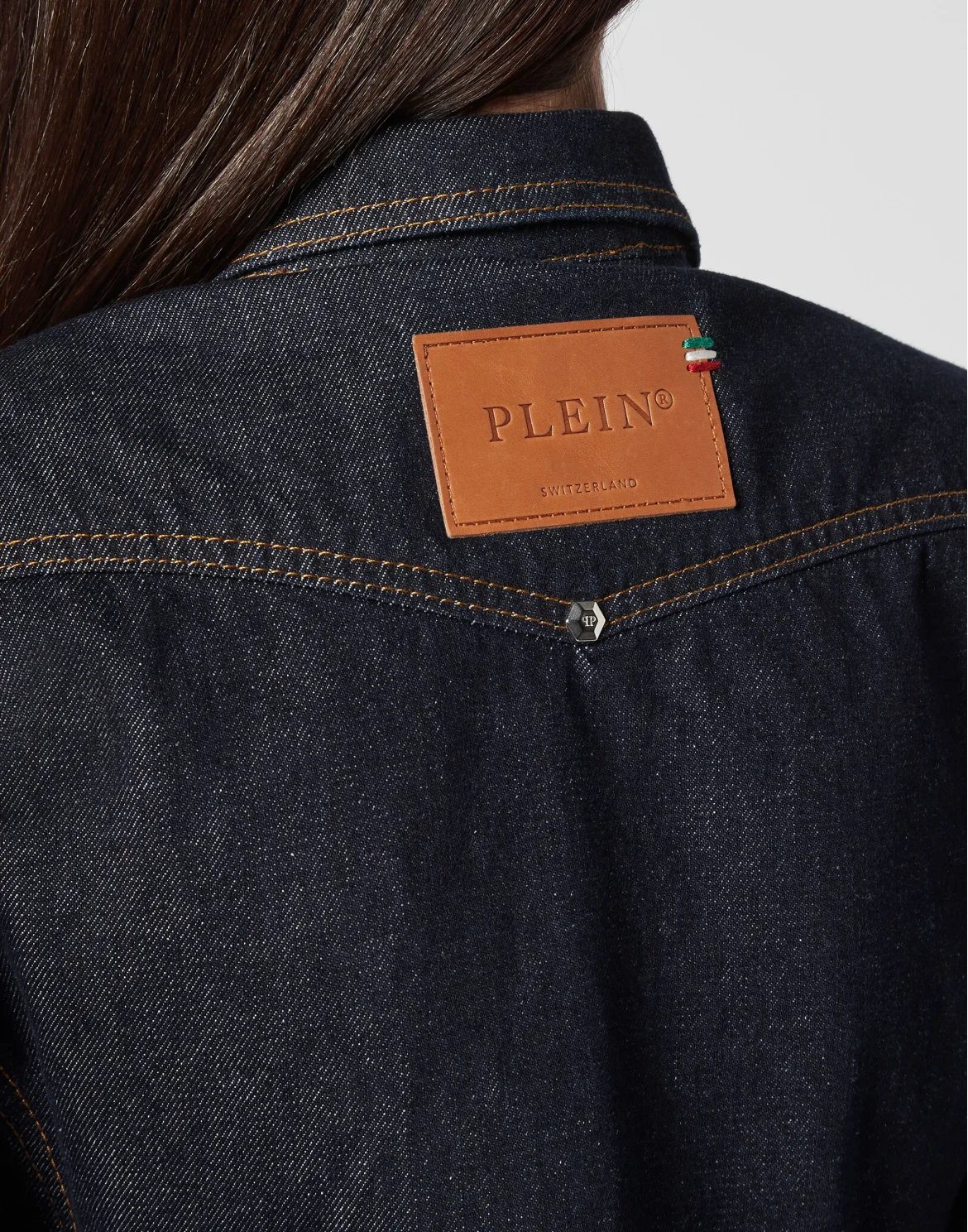 Denim Cropped Jacket Chains, цвет: Синий