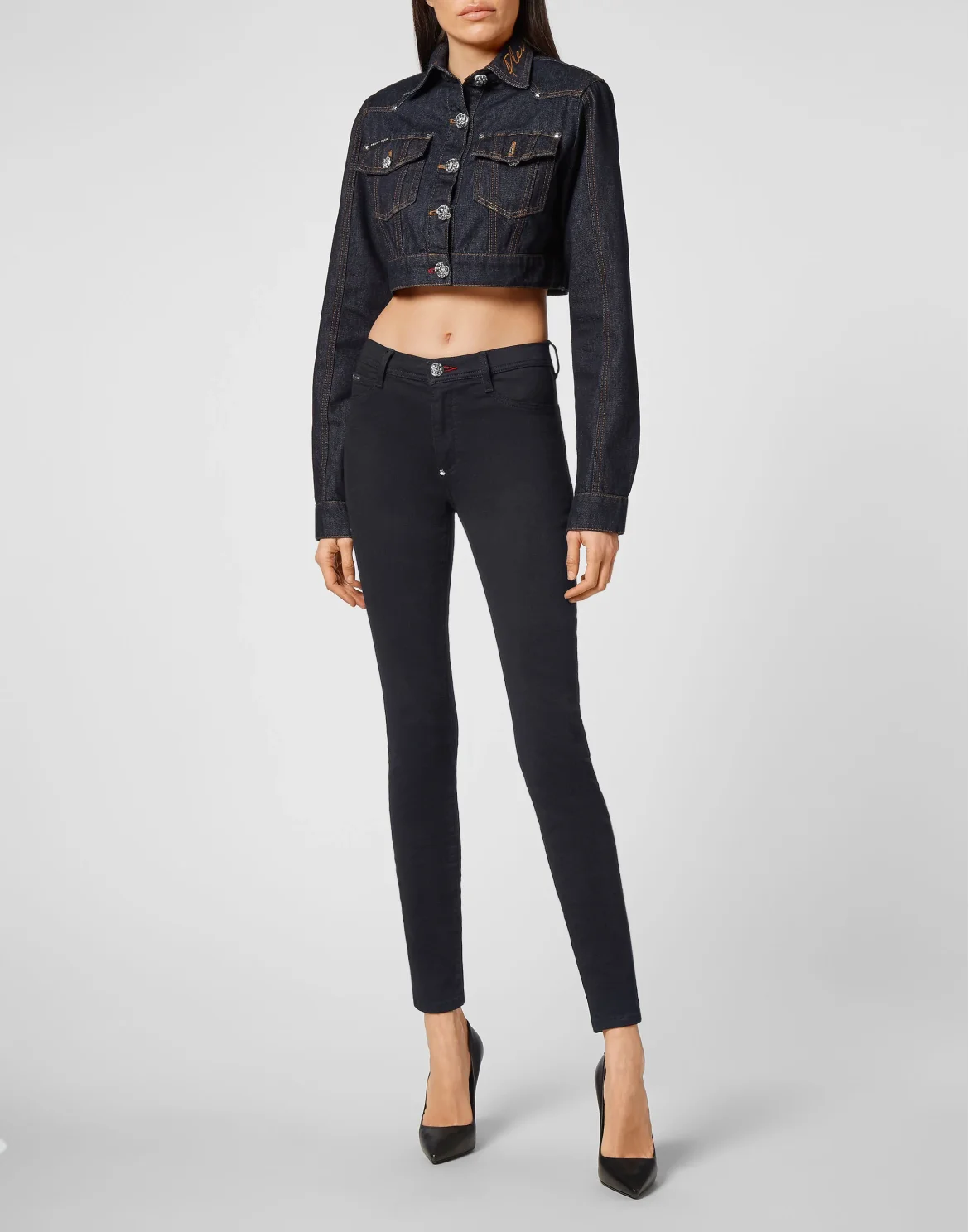 Denim Cropped Jacket Chains, цвет: Синий