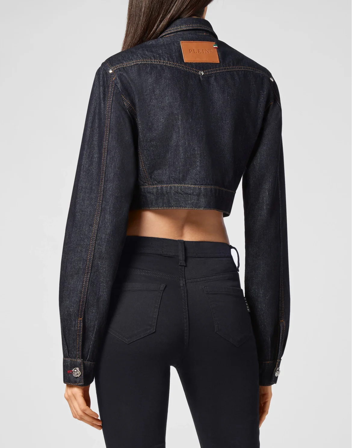 Denim Cropped Jacket Chains, цвет: Синий