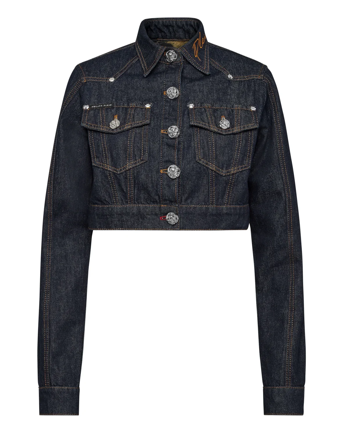 Denim Cropped Jacket Chains, цвет: Синий
