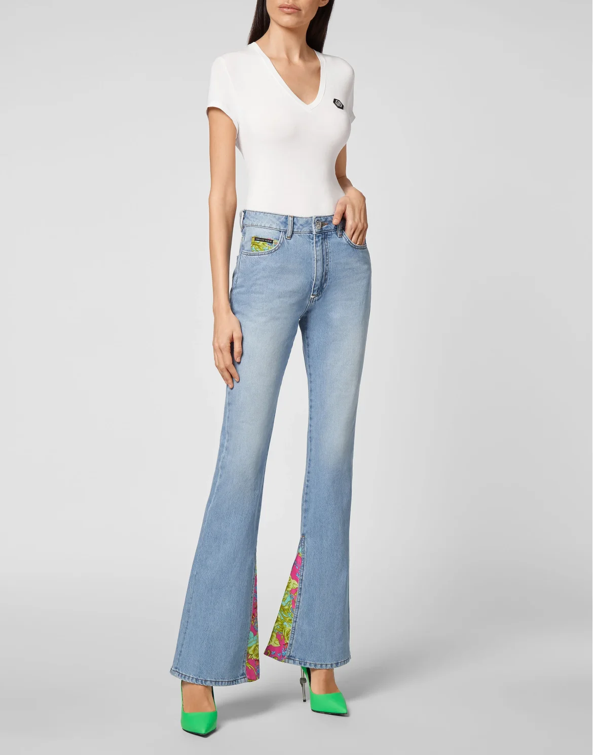 Denim Trousers Flare Fit insert New Baroque, цвет: Голубой