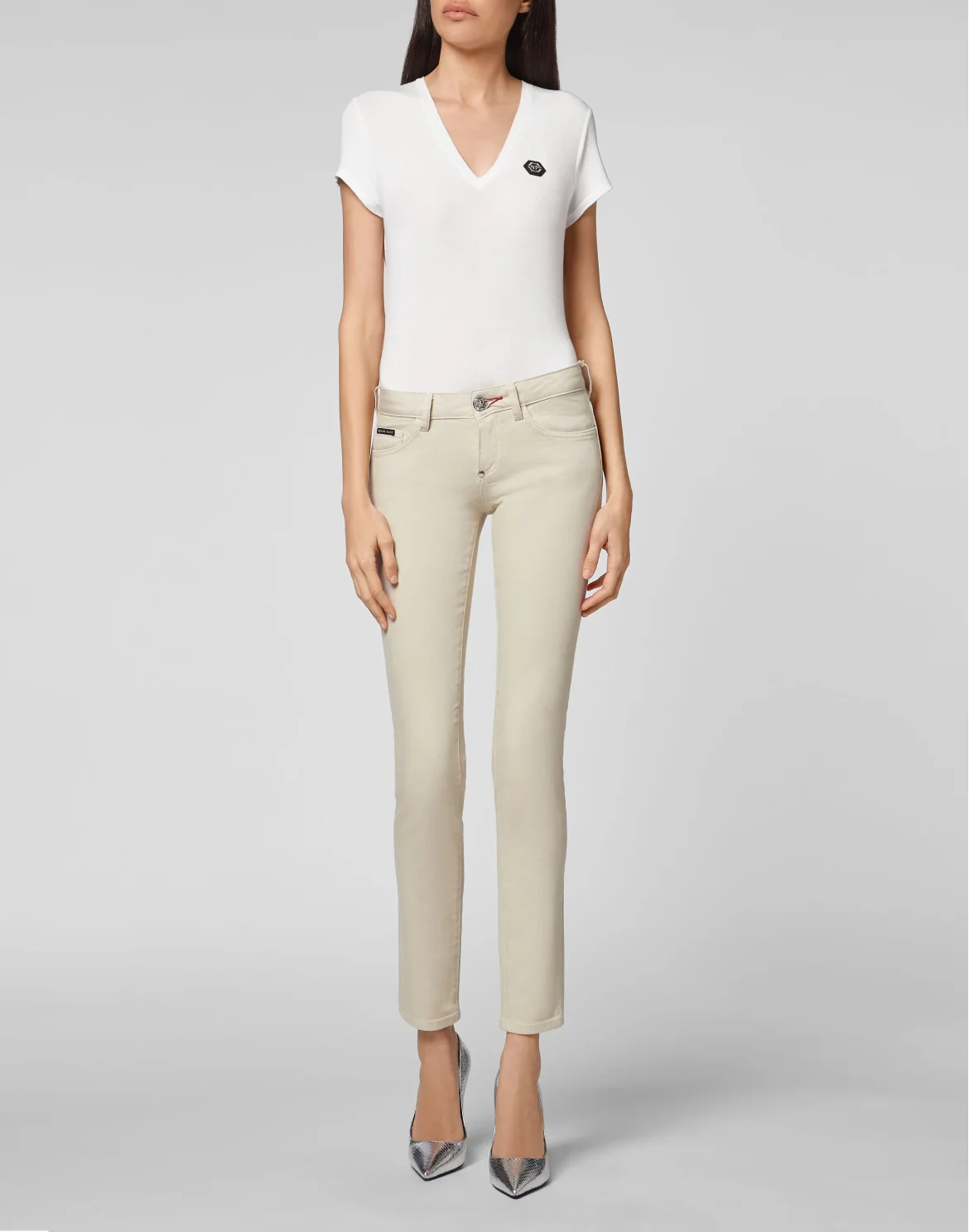 Denim Slim Fit Jeggings Iconic Plein, цвет: Бежевый