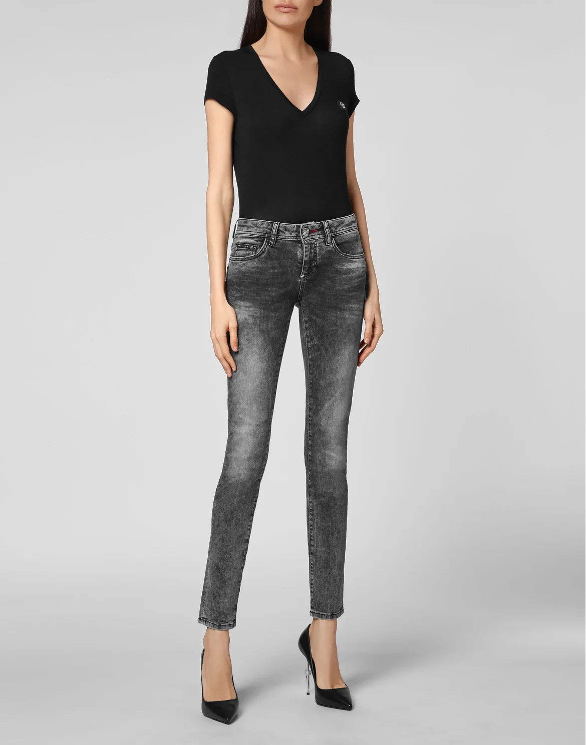 Denim Slim Fit Jeggings Iconic Plein, цвет: Черный