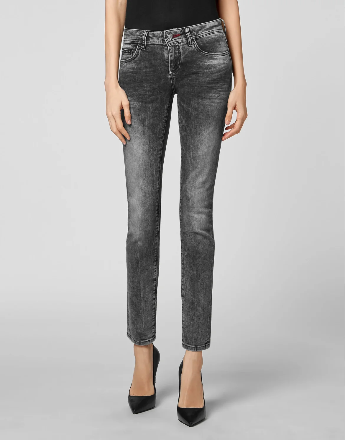 Denim Slim Fit Jeggings Iconic Plein, цвет: Черный