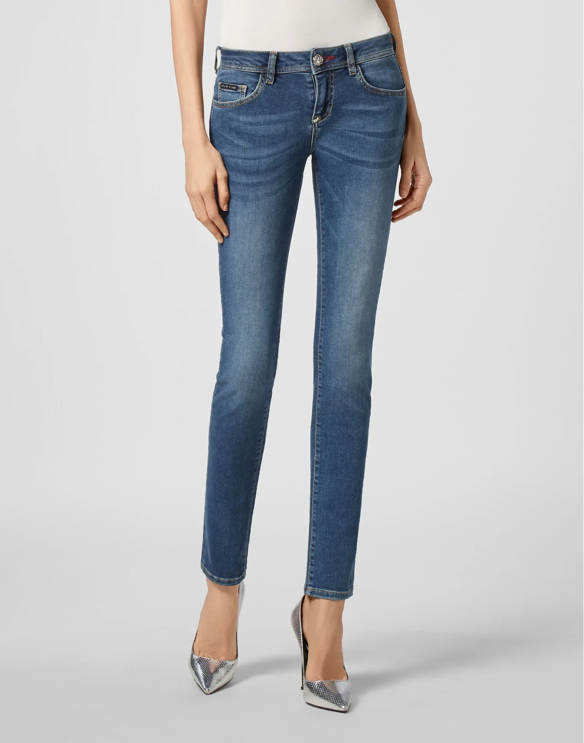 Denim Slim Fit Jeggings Iconic Plein, цвет: Синий