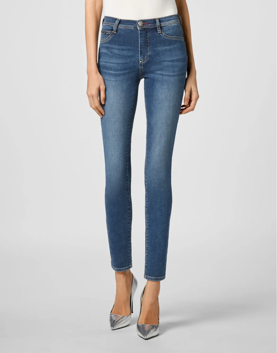 Denim High Waist Jegging Iconic Plein, цвет: Синий