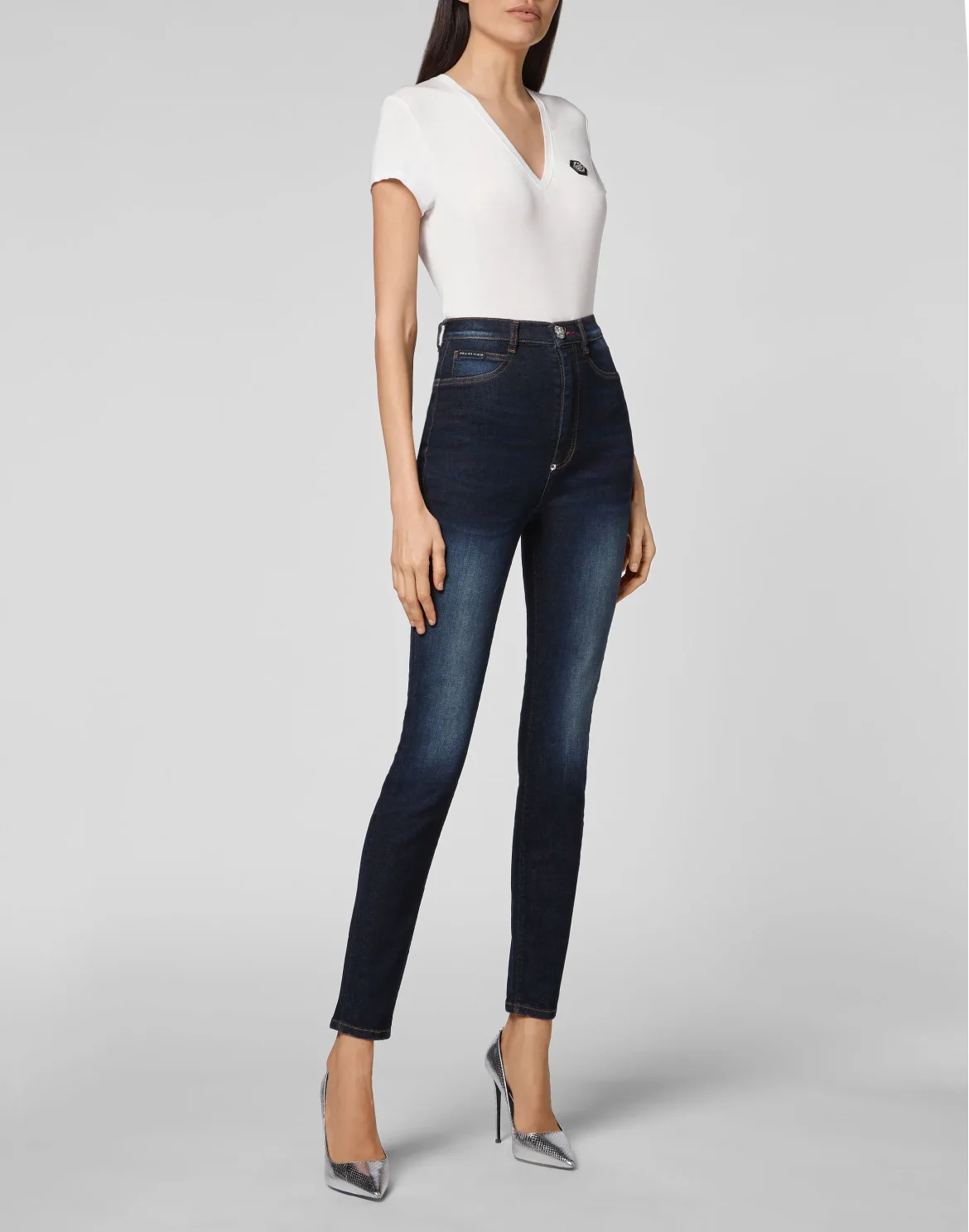 Denim Super High Waist Jegging Iconic Plein, цвет: Синий