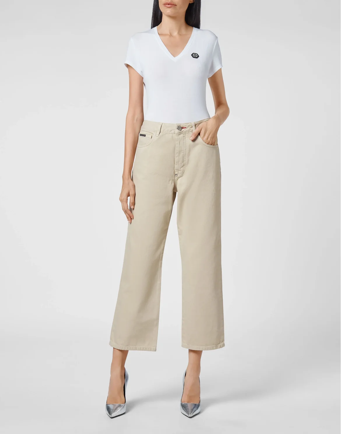 Denim Trousers Loose Fit Iconic Plein, цвет: Бежевый
