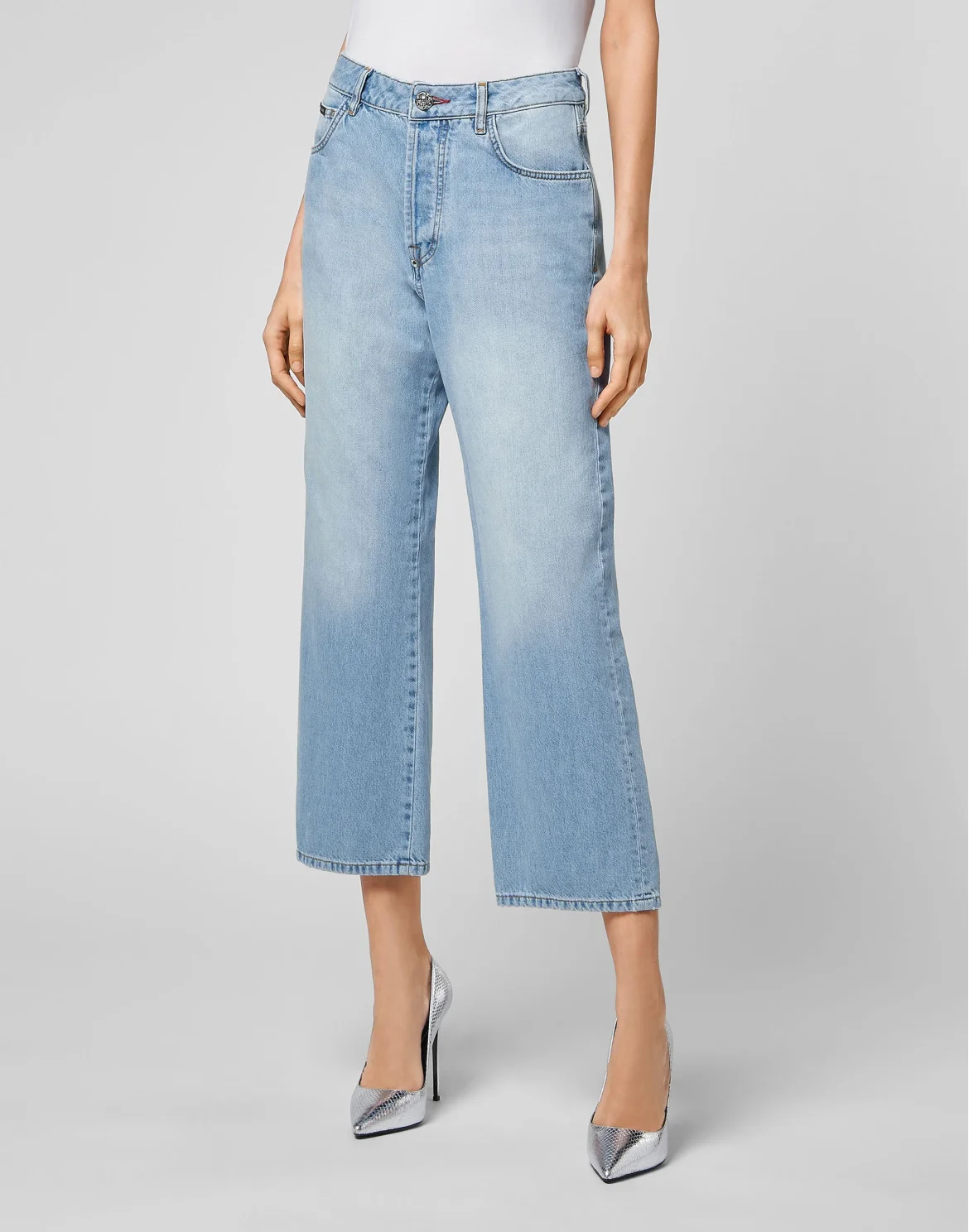 Denim Trousers Loose Fit Iconic Plein, цвет: Голубой