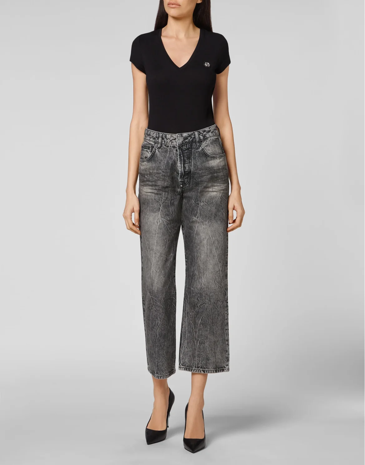 Denim Trousers Loose Fit Iconic Plein, цвет: Черный