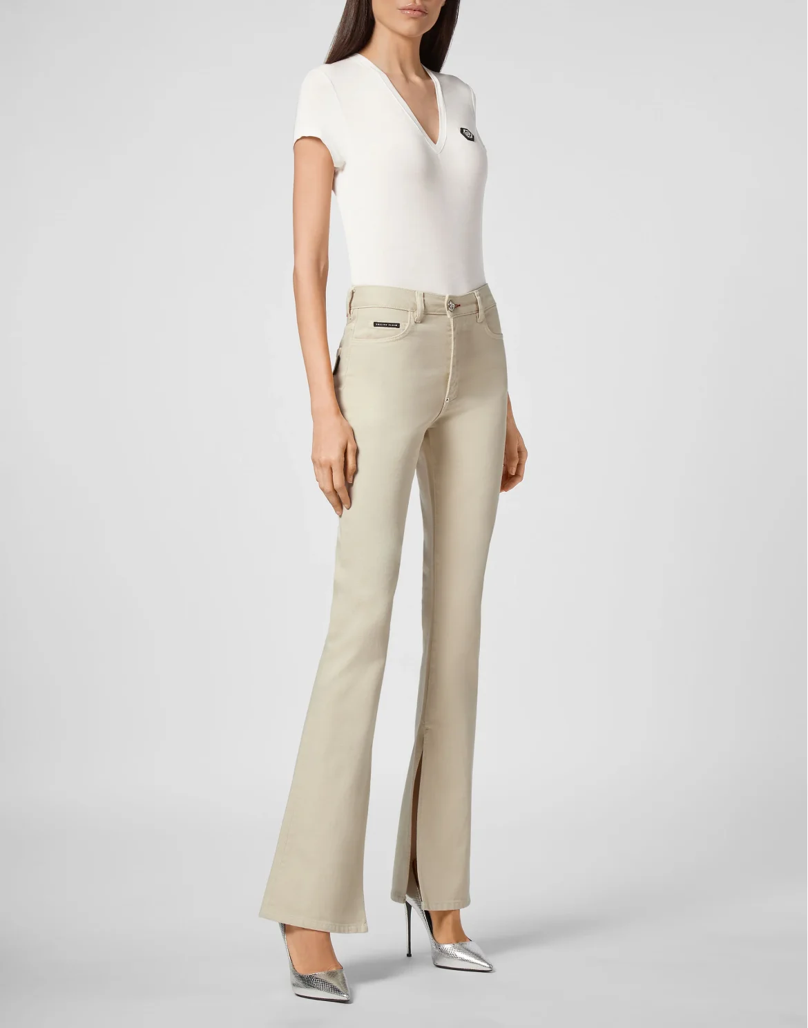 Denim Trousers Flare Fit Iconic Plein, цвет: Бежевый