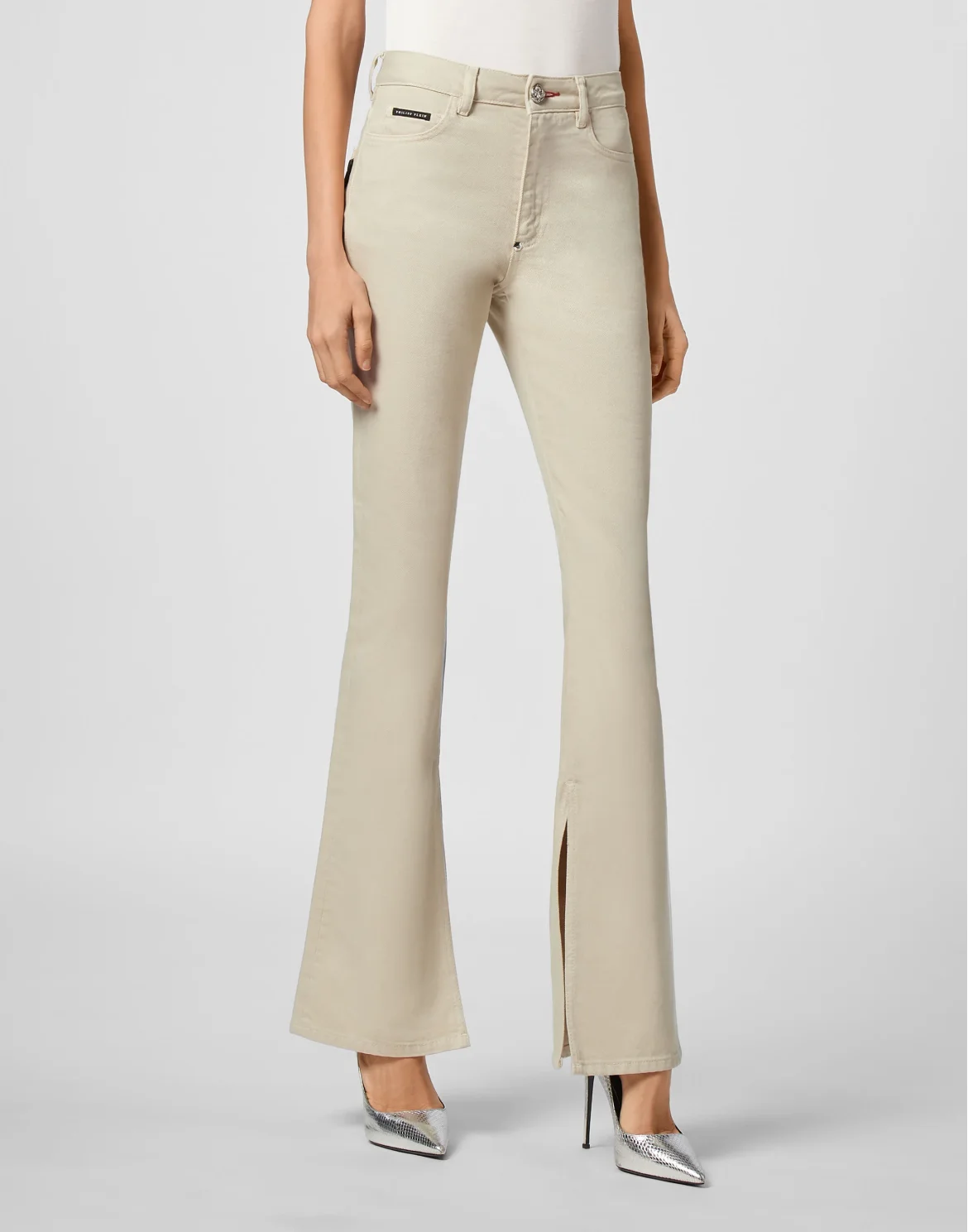 Denim Trousers Flare Fit Iconic Plein, цвет: Бежевый