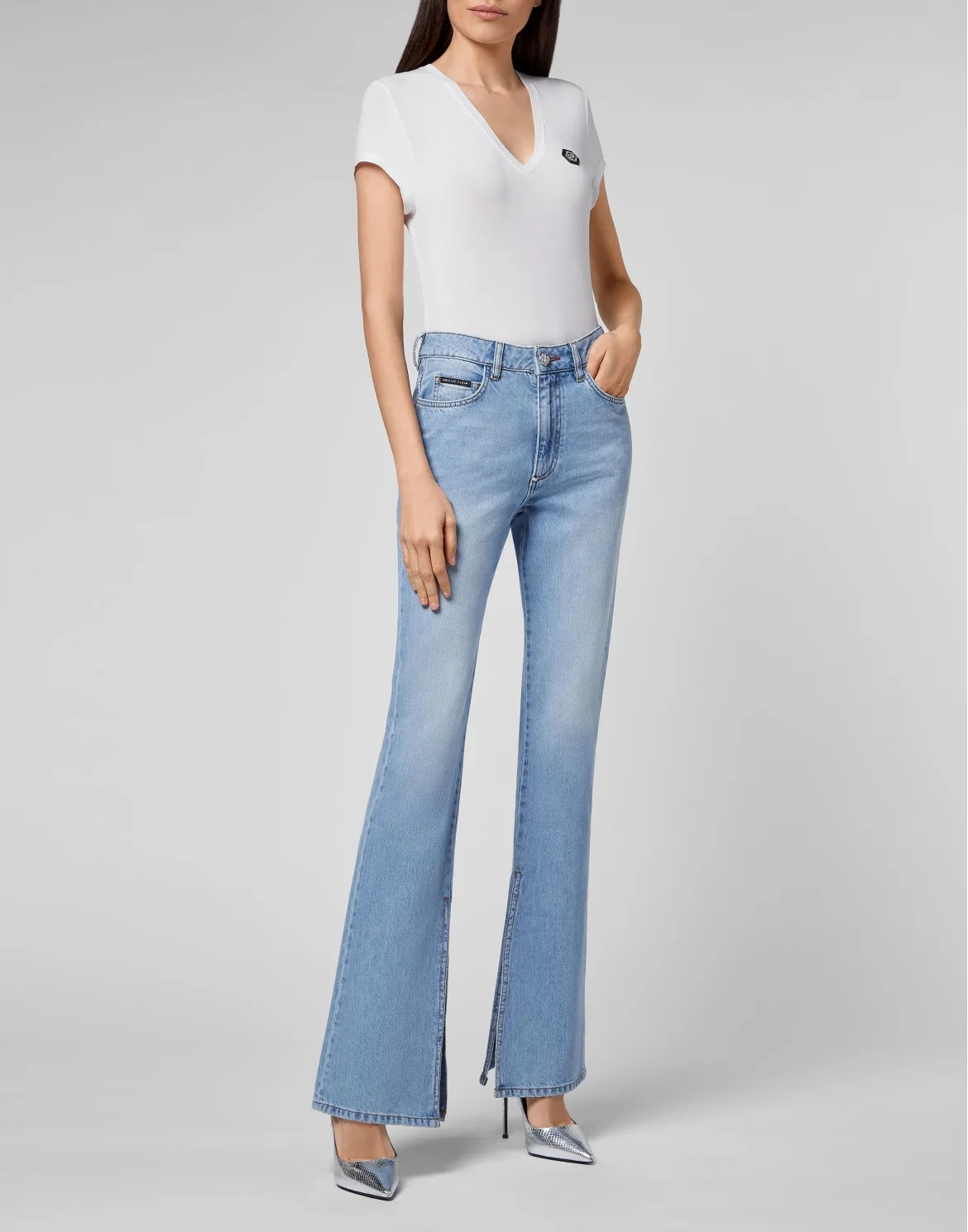 Denim Trousers Flare Fit Iconic Plein, цвет: Голубой