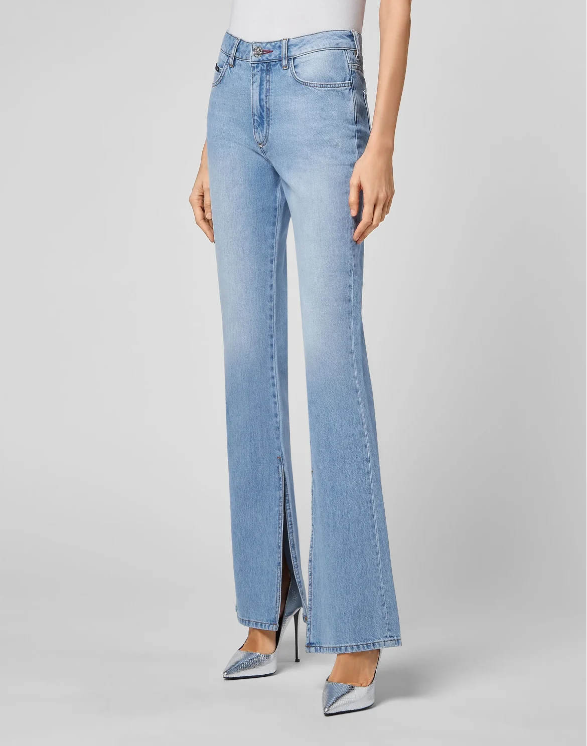Denim Trousers Flare Fit Iconic Plein, цвет: Голубой