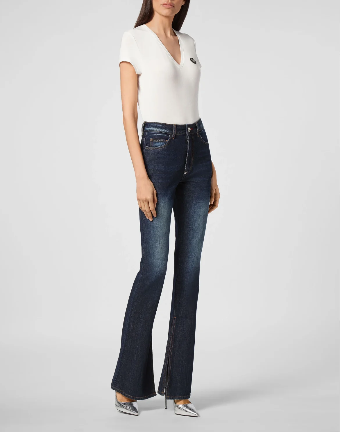Denim Trousers Flare Fit Iconic Plein, цвет: Синий